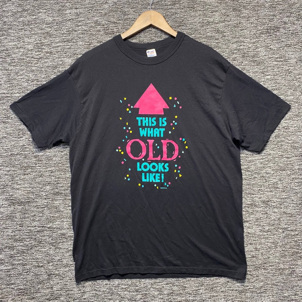 VTG 80s Champion T Shirt Mens XL Black Single Stitch This Is What Old Looks Like - Picture 1 of 11